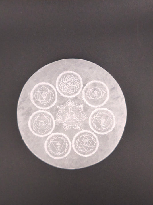 Plaque 7 chakras en Sélénite Petit Modèle